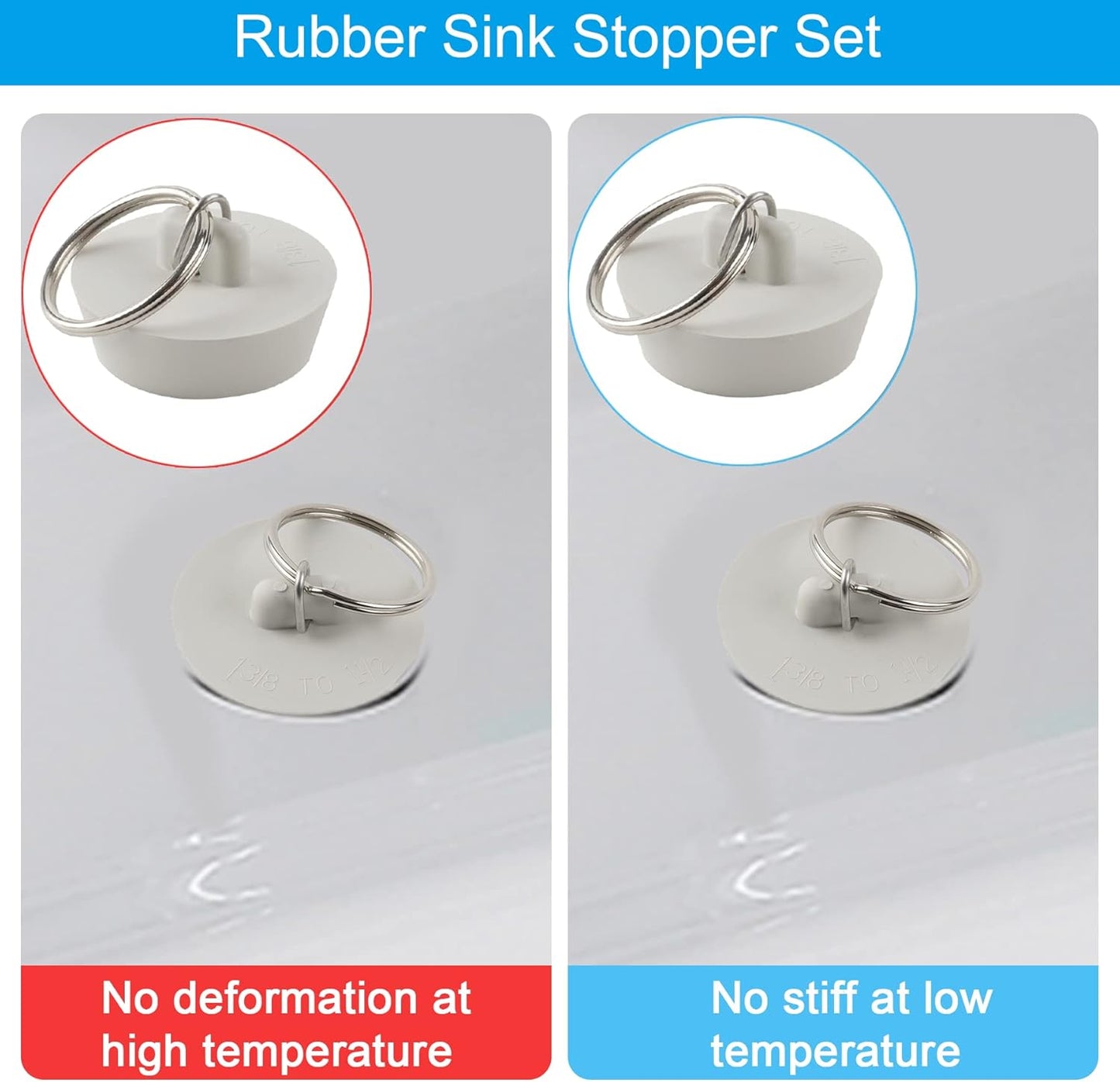 6 Pieces Drain Stopper, Rubber Kitchen Sink Drain, Sink Stopper Drain Plug with Pull Ring for Kitchen, V1258-DP02-B-1155
