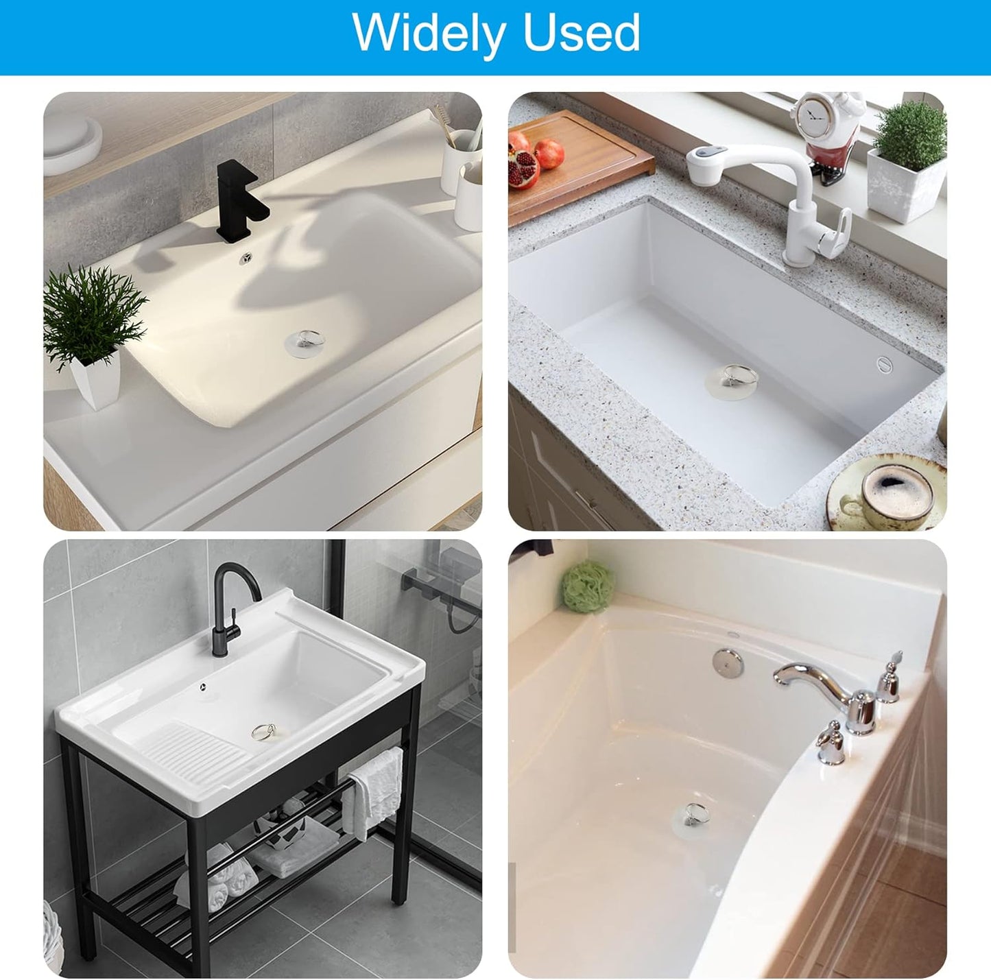 6 Pieces Drain Stopper, Rubber Kitchen Sink Drain, Sink Stopper Drain Plug with Pull Ring for Kitchen, V1258-DP02-B-1155