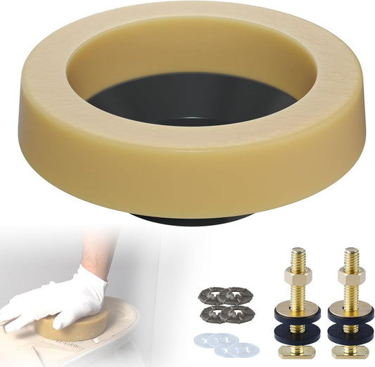 Extra Thick Toilet Wax Ring Replacement Kit, Universal Toilet Seal Ring with Brass Toilet Floor Bolts and V1258-DP02-B-1156