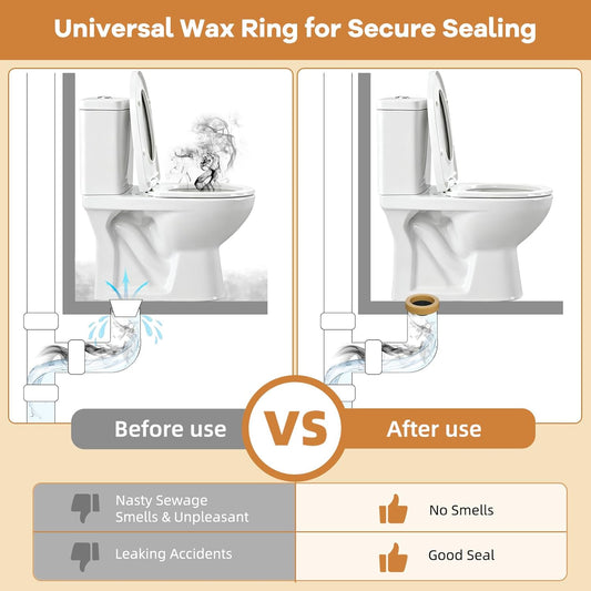 Extra Thick Toilet Wax Ring Replacement Kit, Universal Toilet Seal Ring with Brass Toilet Floor Bolts and V1258-DP02-B-1156