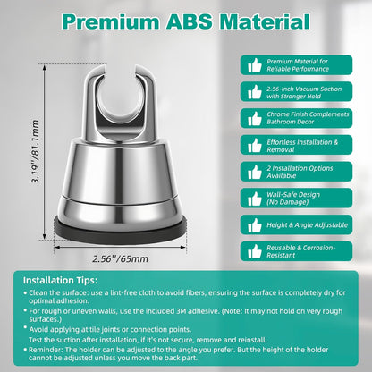 Vacuum Suction Cup Shower Head Holder, Removable Shower Wand Bracket, Adjustable Height & Wall Mount ABS V1258-DP02-B-1166