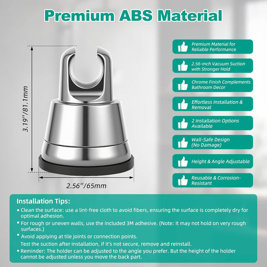 Vacuum Suction Cup Shower Head Holder, Removable Shower Wand Bracket, Adjustable Height & Wall Mount ABS V1258-DP02-B-1166