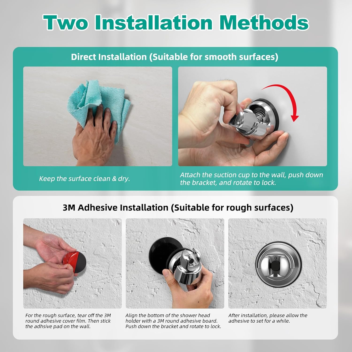 Vacuum Suction Cup Shower Head Holder, Removable Shower Wand Bracket, Adjustable Height & Wall Mount ABS V1258-DP02-B-1166