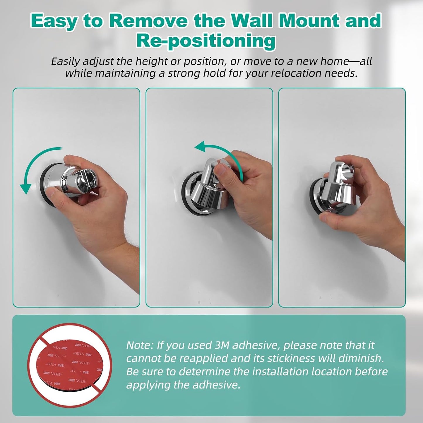 Vacuum Suction Cup Shower Head Holder, Removable Shower Wand Bracket, Adjustable Height & Wall Mount ABS V1258-DP02-B-1166