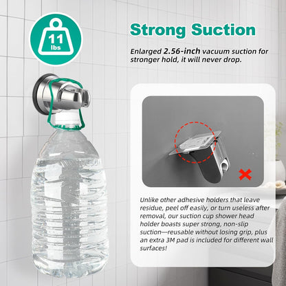 Vacuum Suction Cup Shower Head Holder, Removable Shower Wand Bracket, Adjustable Height & Wall Mount ABS V1258-DP02-B-1166