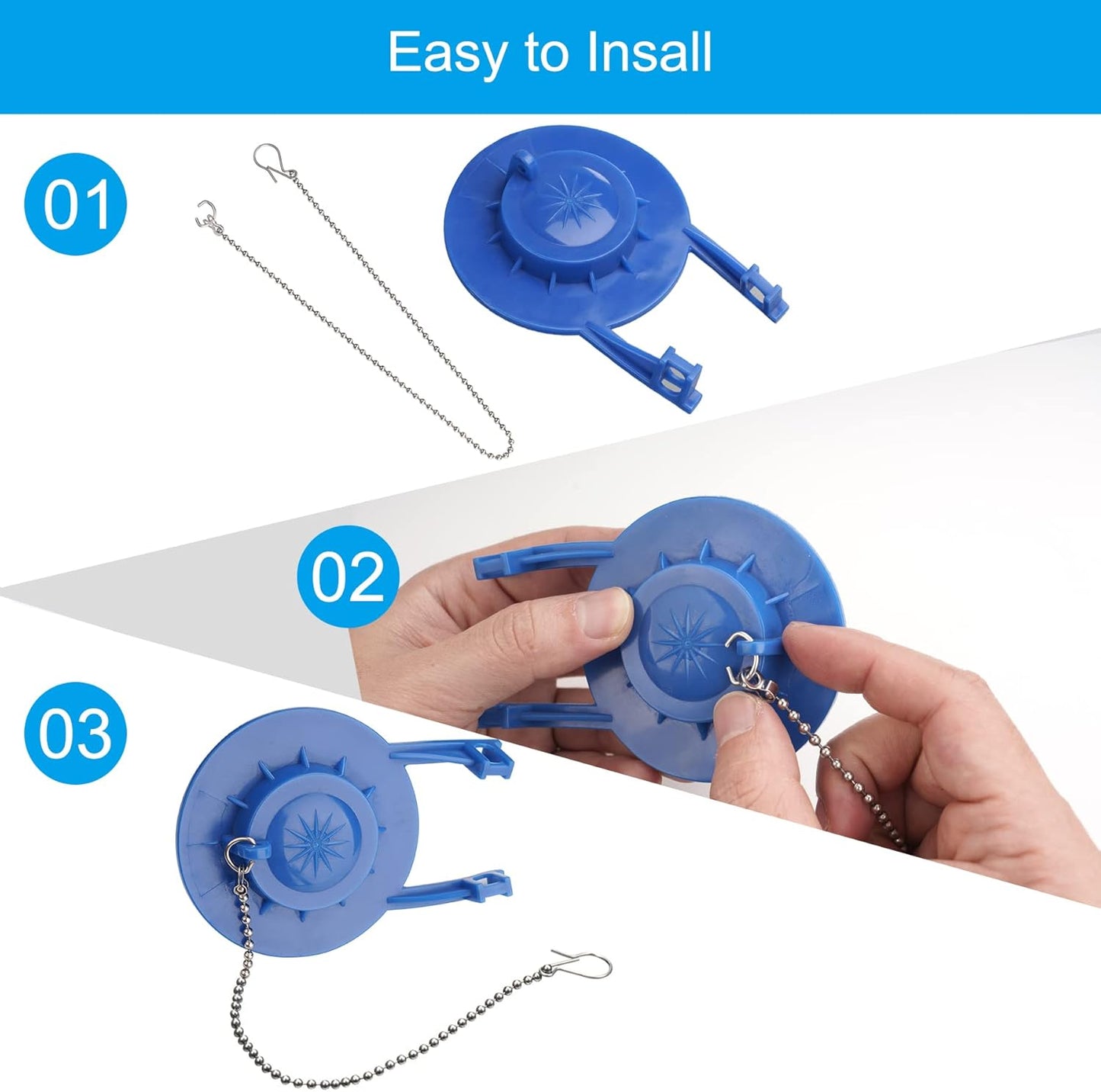 3 Pack Universal Toilet Flapper Chain Replacement Kit,Stainless steel,Including 12-Inch Chain,Hook,Ring V1258-DP02-B-1170