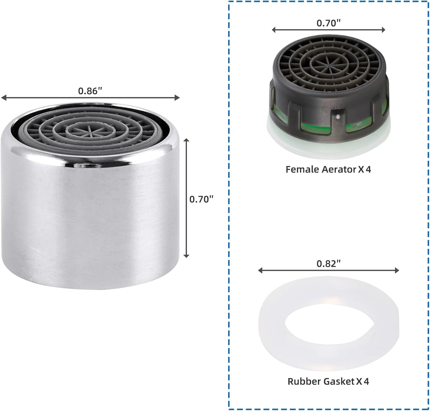 4 Pack Faucet Aerator, Kitchen Sink Aerator Shell with Built-in Filter, 55/64 Female Thread Bathroom Faucet V1258-DP02-B-1172