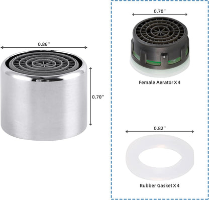 4 Pack Faucet Aerator, Kitchen Sink Aerator Shell with Built-in Filter, 55/64 Female Thread Bathroom Faucet V1258-DP02-B-1172