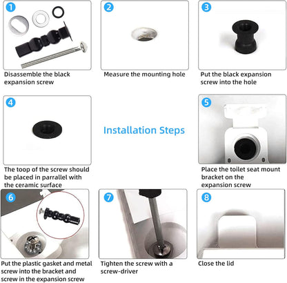 6 Pack Universal Toilet Seat Hinges Screw - Blind Hole Fixings Expanding Rubber Top Fix Nuts for Top Mounting V1258-DP02-B-1174