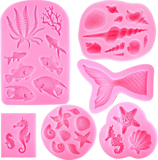 Mermaid Silicone Mold Marine Fondant Cake Mold 6 Pieces Mermaid Tail Chocolate Candy Soap Resin Polymer Clay V1258-DP02-B-118