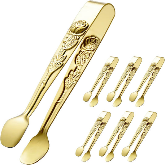 6PCS Mini Serving Tongs 5-Inch Small Rose Sugar Cube Appetizer Tongs, Tiny Metal Tong for Tea Party, Coffee V1258-DP02-B-1180