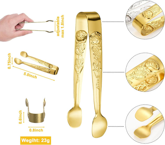 6PCS Mini Serving Tongs 5-Inch Small Rose Sugar Cube Appetizer Tongs, Tiny Metal Tong for Tea Party, Coffee V1258-DP02-B-1180