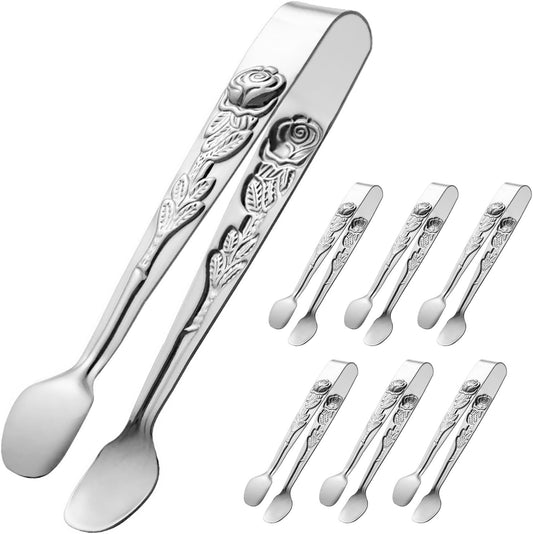 6PCS Mini Serving Tongs 5-Inch Small Sugar Tongs, Tiny Stainless Steel Kitchen Tong for Appetizers, Tea V1258-DP02-B-1181