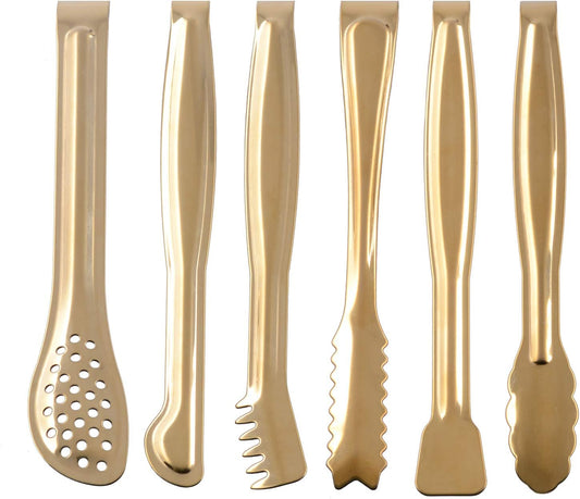 Gold Plated Mini Serving Tongs Set 6-Inch Appetizers Tongs Stainless Steel Small Sugar Cube Tongs Ice Tongs, V1258-DP02-B-1185