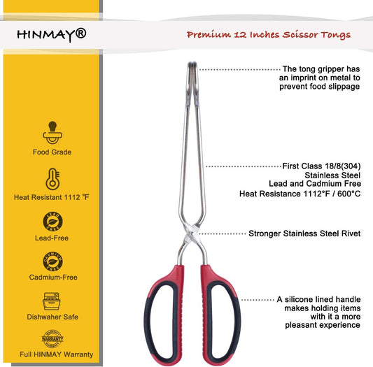 Stainless Steel Scissor Tongs with Comfort-Grip Handle 12-Inch, Set of 2 V1258-DP02-B-1193