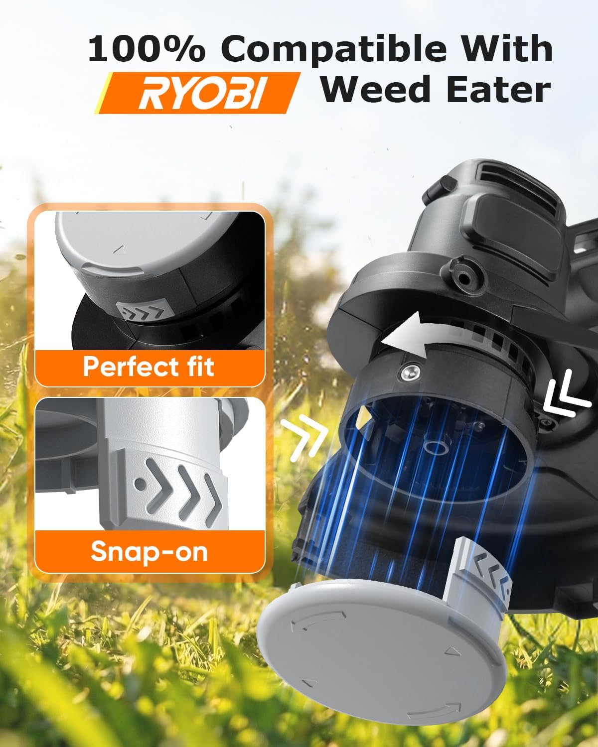 4 Pack AC14HCA Replacement Spool Cap Compatible with Ryobi Weed Wacker, Weed Eater Covers Parts Fit for Ryobi V1258-DP02-B-1201
