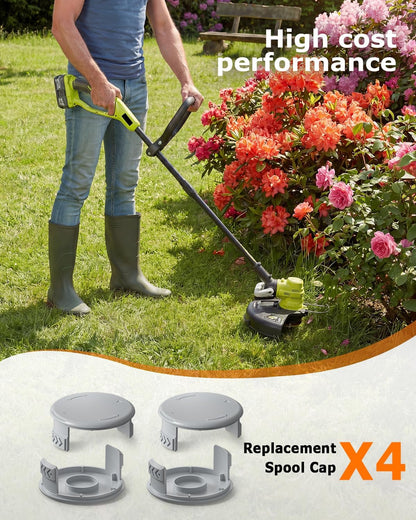 4 Pack AC14HCA Replacement Spool Cap Compatible with Ryobi Weed Wacker, Weed Eater Covers Parts Fit for Ryobi V1258-DP02-B-1201