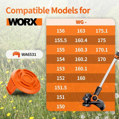 Trimmer Replacement Spool Cap Covers Compatible with Worx String Trimmers WA0010, WA6531 (3-Pack) V1258-DP02-B-1206