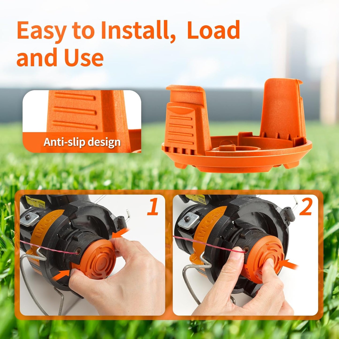 Trimmer Replacement Spool Cap Covers Compatible with Worx String Trimmers WA0010, WA6531 (3-Pack) V1258-DP02-B-1206