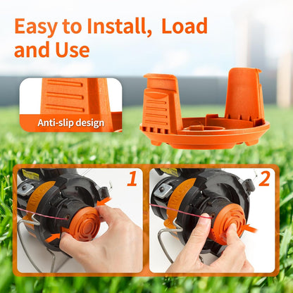 Trimmer Replacement Spool Cap Covers Compatible with Worx String Trimmers WA0010, WA6531 (3-Pack) V1258-DP02-B-1206