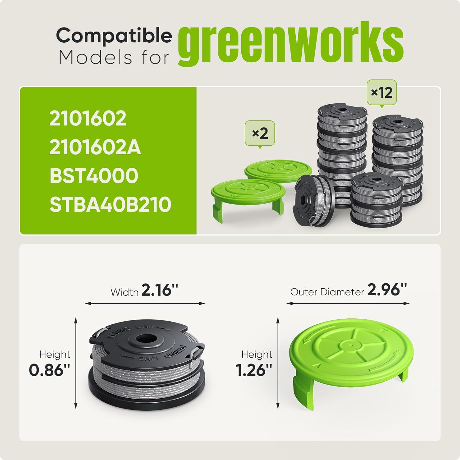 14 Pack Replacement Spool for Greenworks Weed Eater, 0.065" 18ft Dual Line String Trimmer Line Spool(2900719) V1258-DP02-B-1209