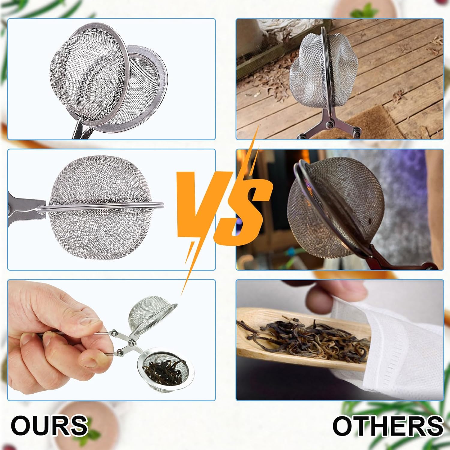 Tea Strainers for Loose Tea, 4 Pack Tea Infuser with Handle Fine Mesh Tea Ball Filter Tea Diffusers Steeper V1258-DP02-B-121