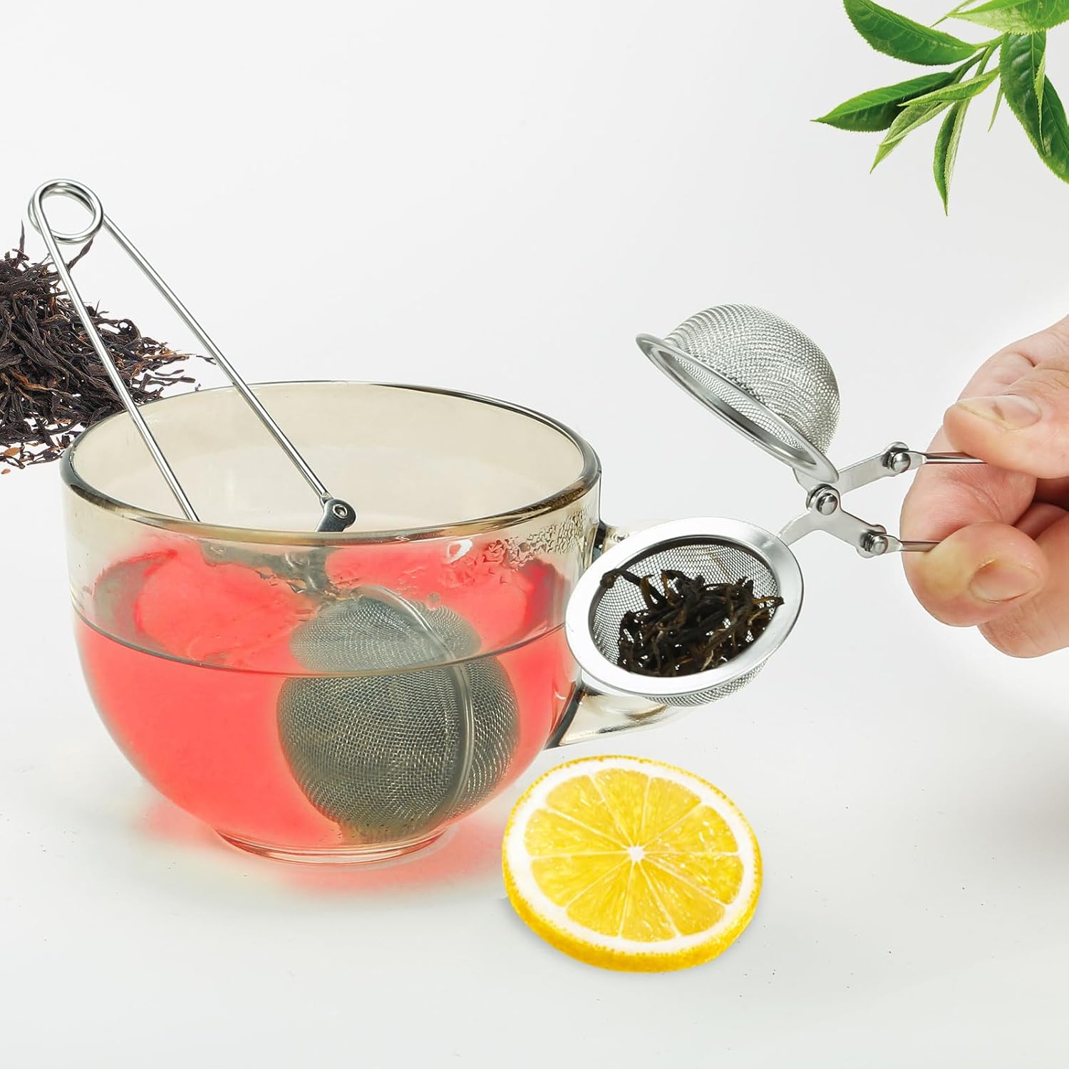 Tea Strainers for Loose Tea, 4 Pack Tea Infuser with Handle Fine Mesh Tea Ball Filter Tea Diffusers Steeper V1258-DP02-B-121