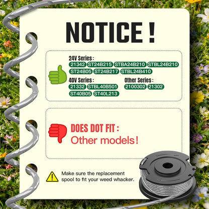 Trimmer String Spool Compatible with Greenworks, 0.065" 16Ft Single Line Auto-Feed String Trimmer Spools for V1258-DP02-B-1211