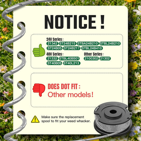 Trimmer String Spool Compatible with Greenworks, 0.065" 16Ft Single Line Auto-Feed String Trimmer Spools for V1258-DP02-B-1211