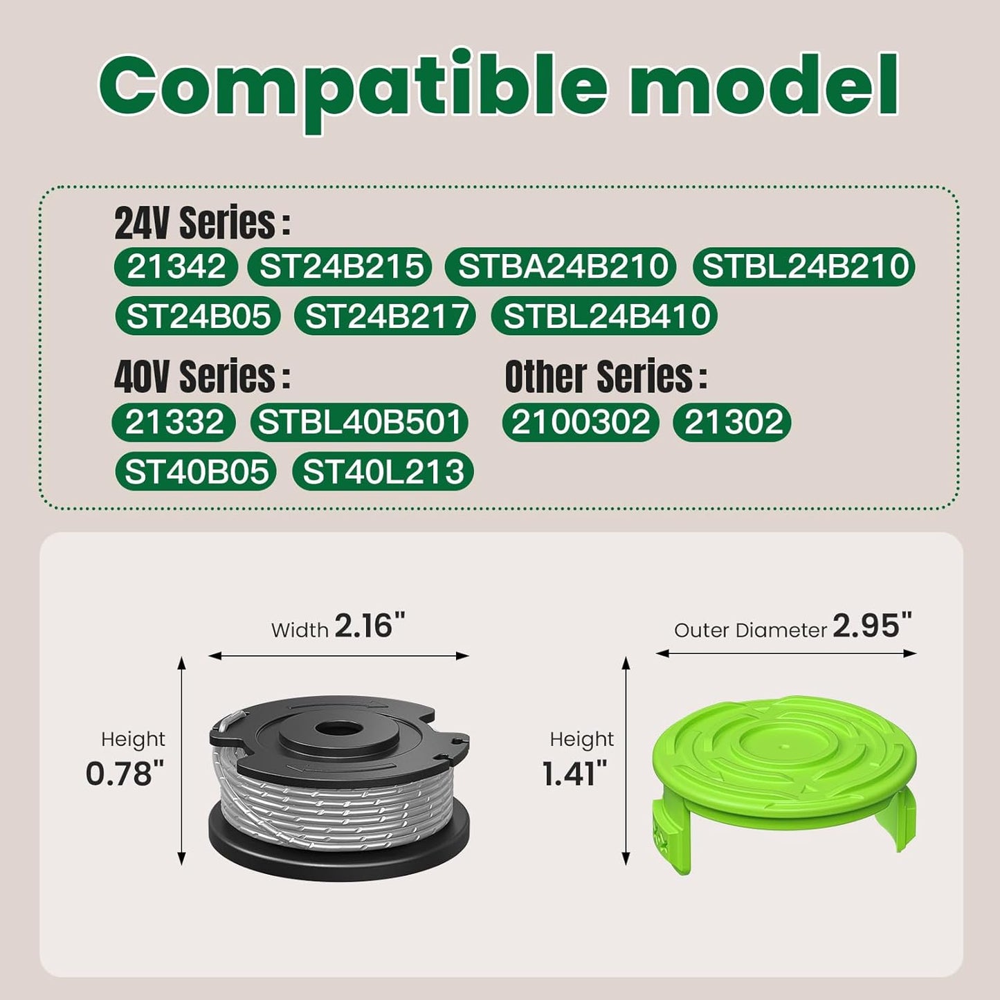 Trimmer String Spool Compatible with Greenworks, 0.065" 16Ft Single Line Auto-Feed String Trimmer Spools for V1258-DP02-B-1211