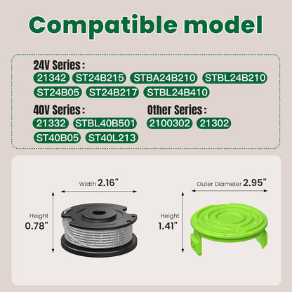 Trimmer String Spool Compatible with Greenworks, 0.065" 16Ft Single Line Auto-Feed String Trimmer Spools for V1258-DP02-B-1211