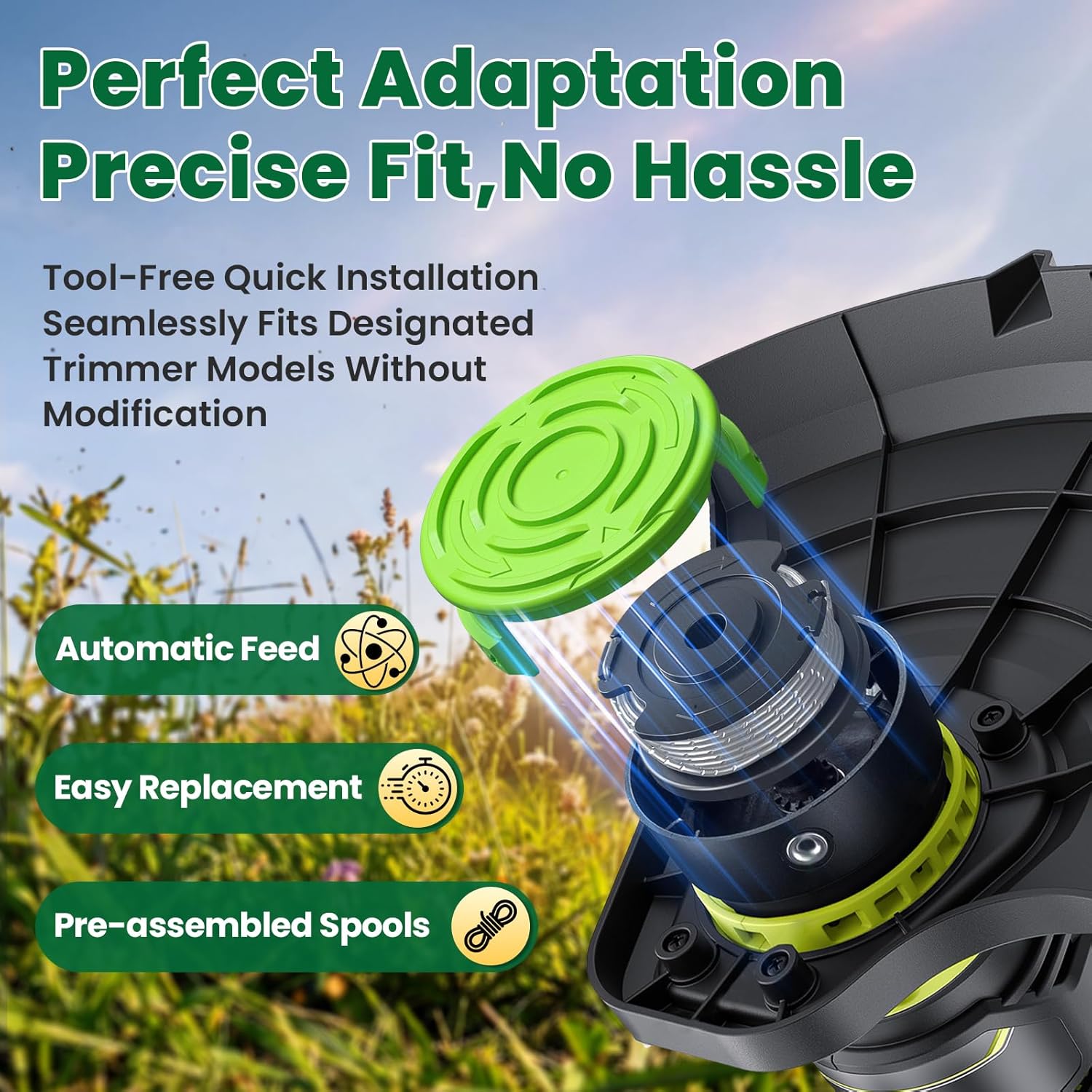 Trimmer String Spool Compatible with Greenworks, 0.065" 16Ft Single Line Auto-Feed String Trimmer Spools for V1258-DP02-B-1211