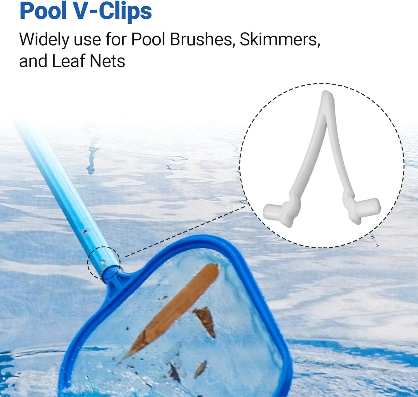(21-Pack) Replacement Pool V-Clips - Pool Brush Plastic Clips/Pool Pole Net Clips for Cleaning Pool Walls - V1258-DP02-B-1226