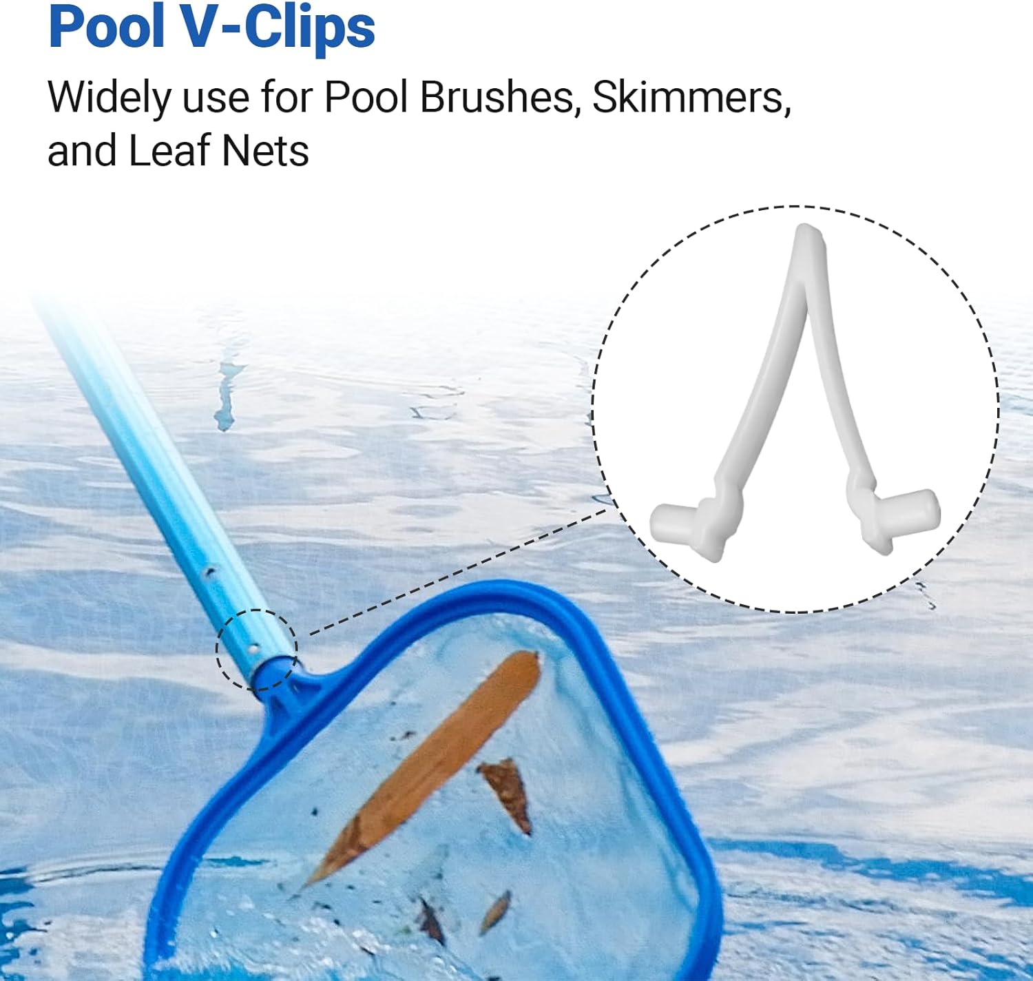 (21-Pack) Replacement Pool V-Clips - Pool Brush Plastic Clips/Pool Pole Net Clips for Cleaning Pool Walls - V1258-DP02-B-1226