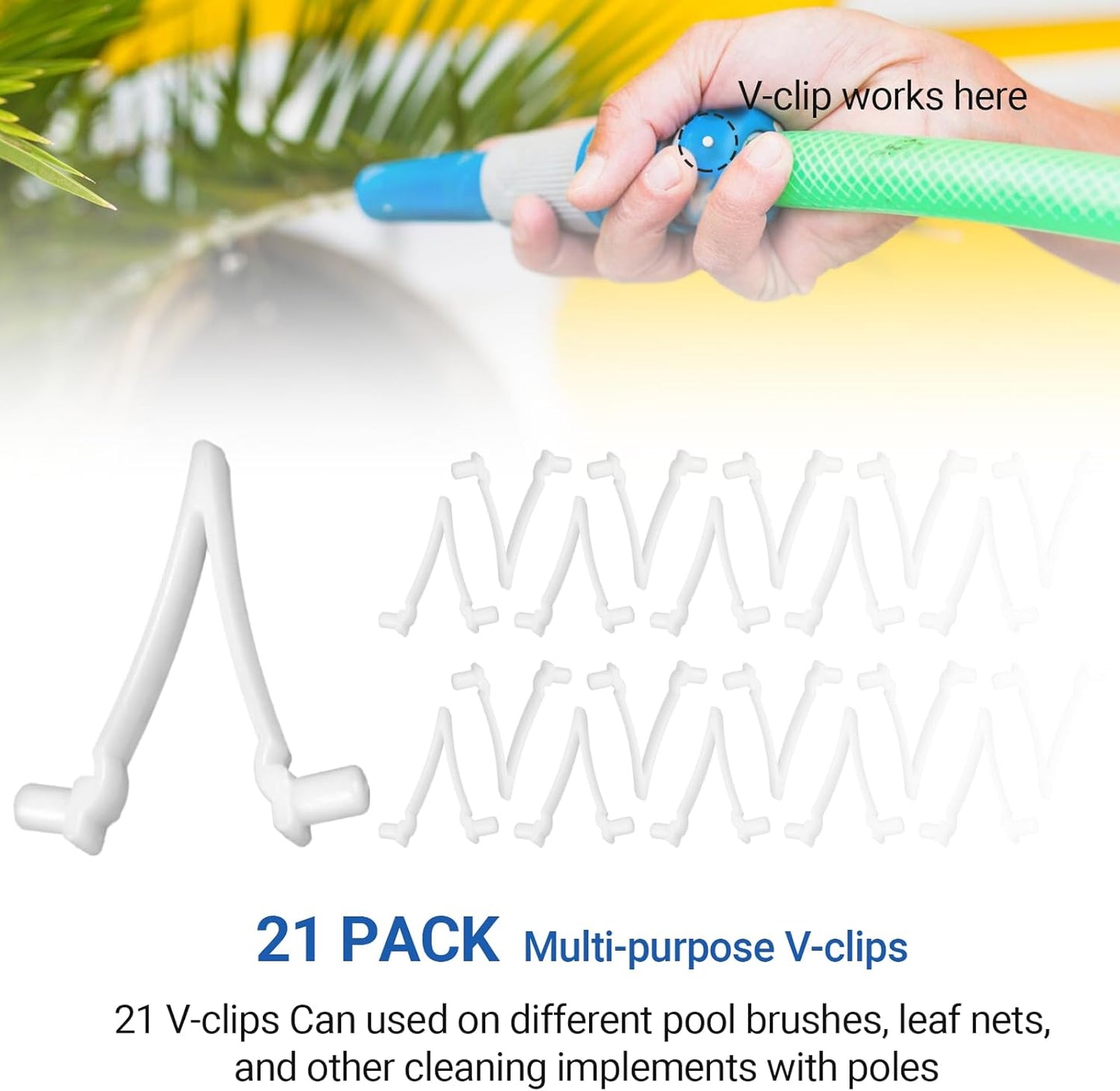 (21-Pack) Replacement Pool V-Clips - Pool Brush Plastic Clips/Pool Pole Net Clips for Cleaning Pool Walls - V1258-DP02-B-1226