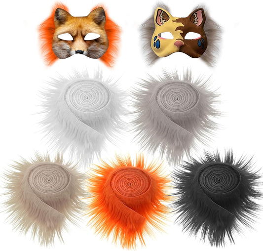 (5-Pack) Faux Fur Strips for Therian & Furry Mask Making - 2" x 60" Colored Dense Fur Fabric Rolls for V1258-DP02-B-1229