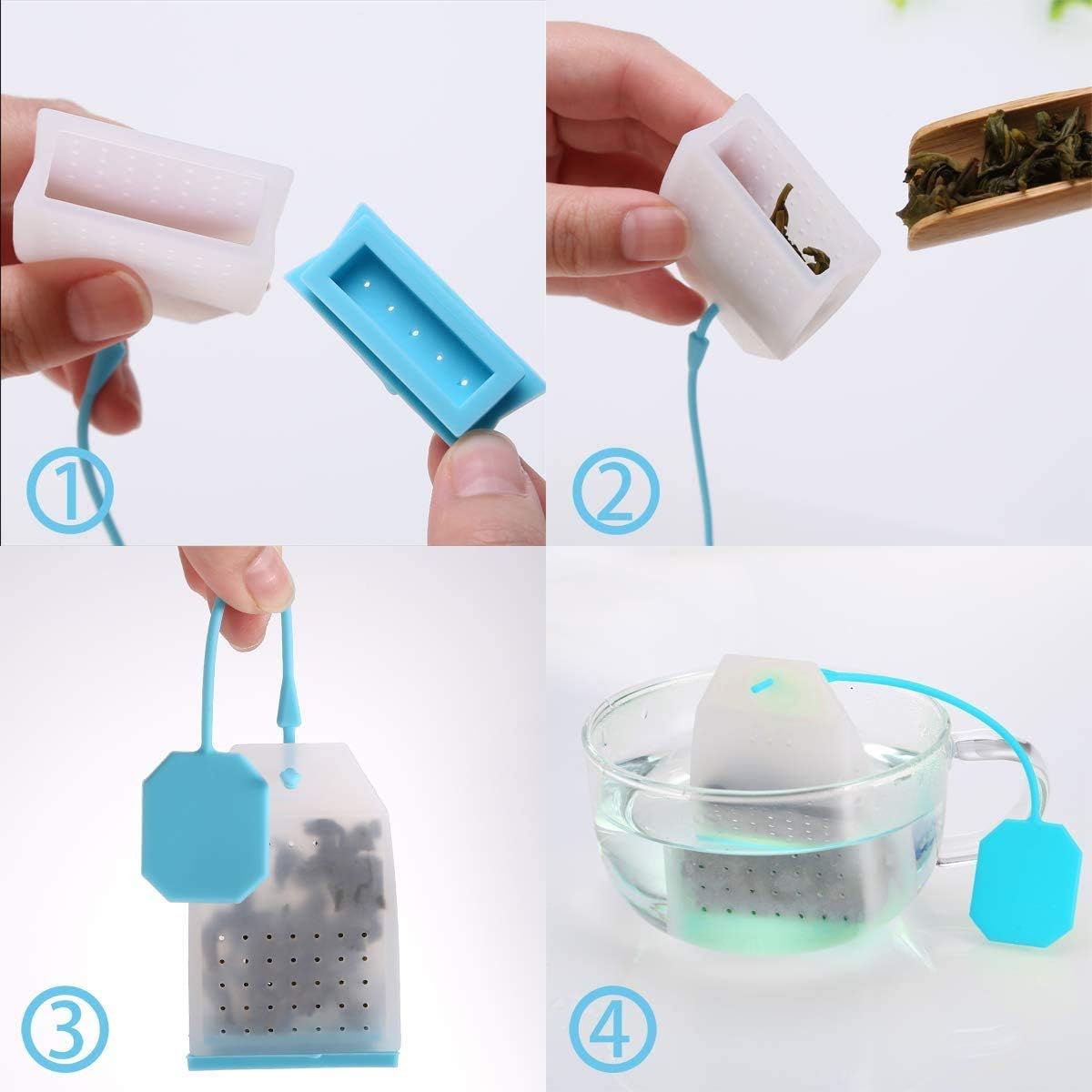 Silicone Tea Infuser, 4 Pack Loose Leaf Tea Filter Bags Strainer with Spoon V1258-DP02-B-123