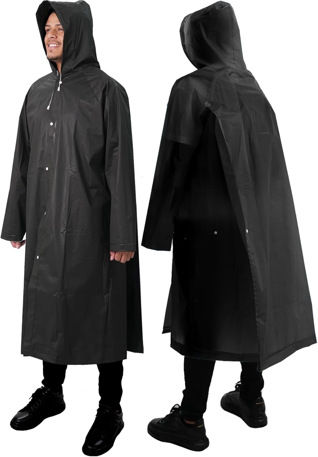 2-Pack Rain Ponchos for Adults Reusable Raincoats with Hooded and Drawstring Emergency for Men Women V1258-DP02-B-1230