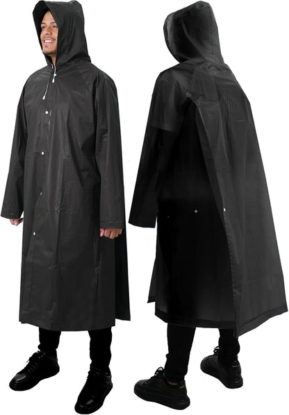 2-Pack Rain Ponchos for Adults Reusable Raincoats with Hooded and Drawstring Emergency for Men Women V1258-DP02-B-1230