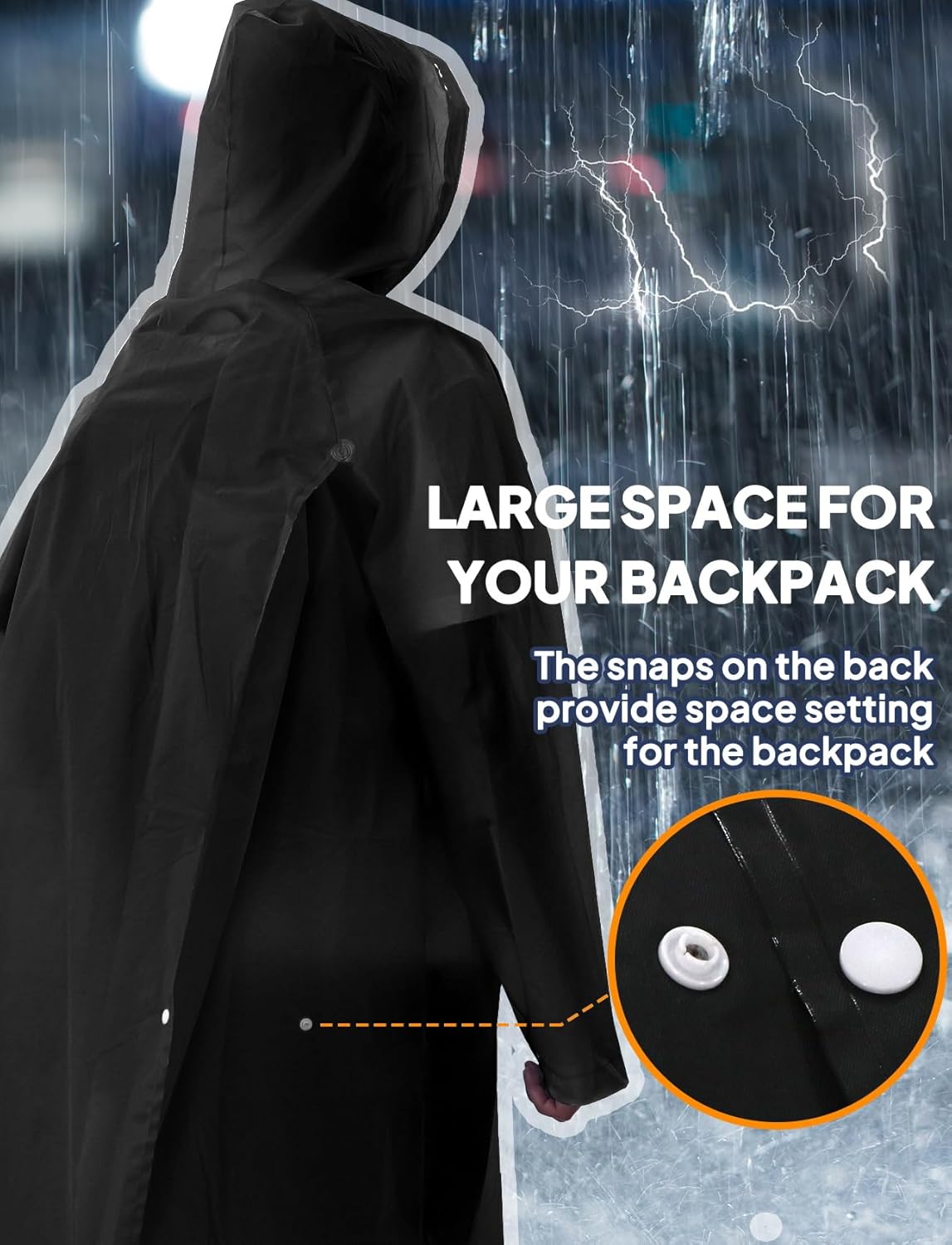 2-Pack Rain Ponchos for Adults Reusable Raincoats with Hooded and Drawstring Emergency for Men Women V1258-DP02-B-1230