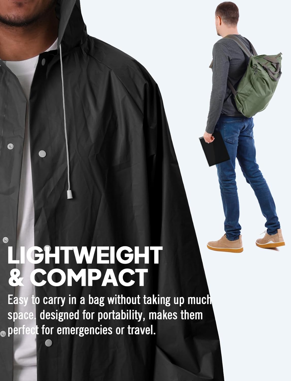 2-Pack Rain Ponchos for Adults Reusable Raincoats with Hooded and Drawstring Emergency for Men Women V1258-DP02-B-1230
