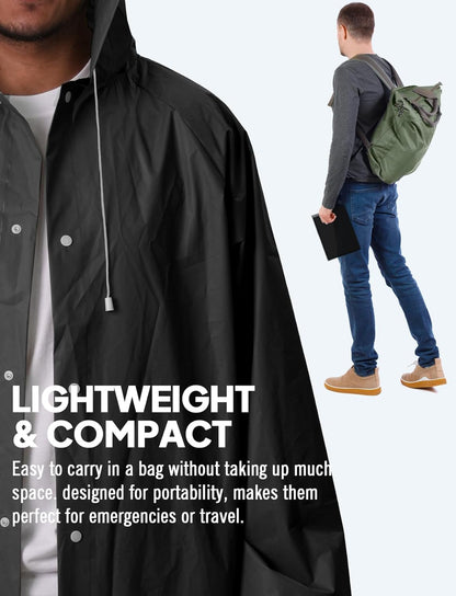 2-Pack Rain Ponchos for Adults Reusable Raincoats with Hooded and Drawstring Emergency for Men Women V1258-DP02-B-1230
