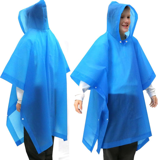 2 Pack Raincoats for Kids Emergency Ponchos Reusable Rain Poncho with Hood Waterproof Rain Coats for Boys and V1258-DP02-B-1231