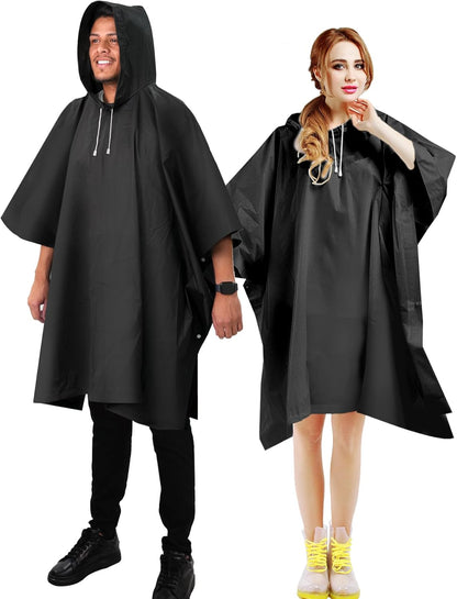 Rain Ponchos for Adult Emergency Raincoats Reusable Hooded Rain Jackets for Men Women(2 pack) V1258-DP02-B-1232