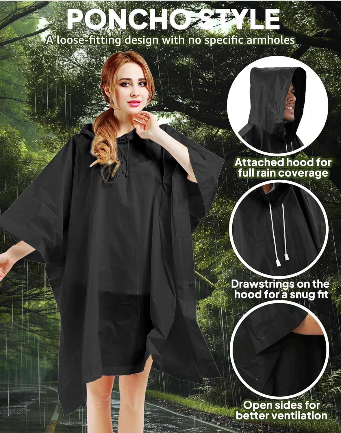 Rain Ponchos for Adult Emergency Raincoats Reusable Hooded Rain Jackets for Men Women(2 pack) V1258-DP02-B-1232