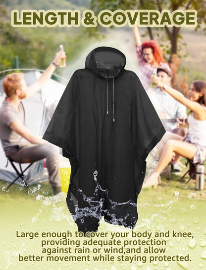 Rain Ponchos for Adult Emergency Raincoats Reusable Hooded Rain Jackets for Men Women(2 pack) V1258-DP02-B-1232