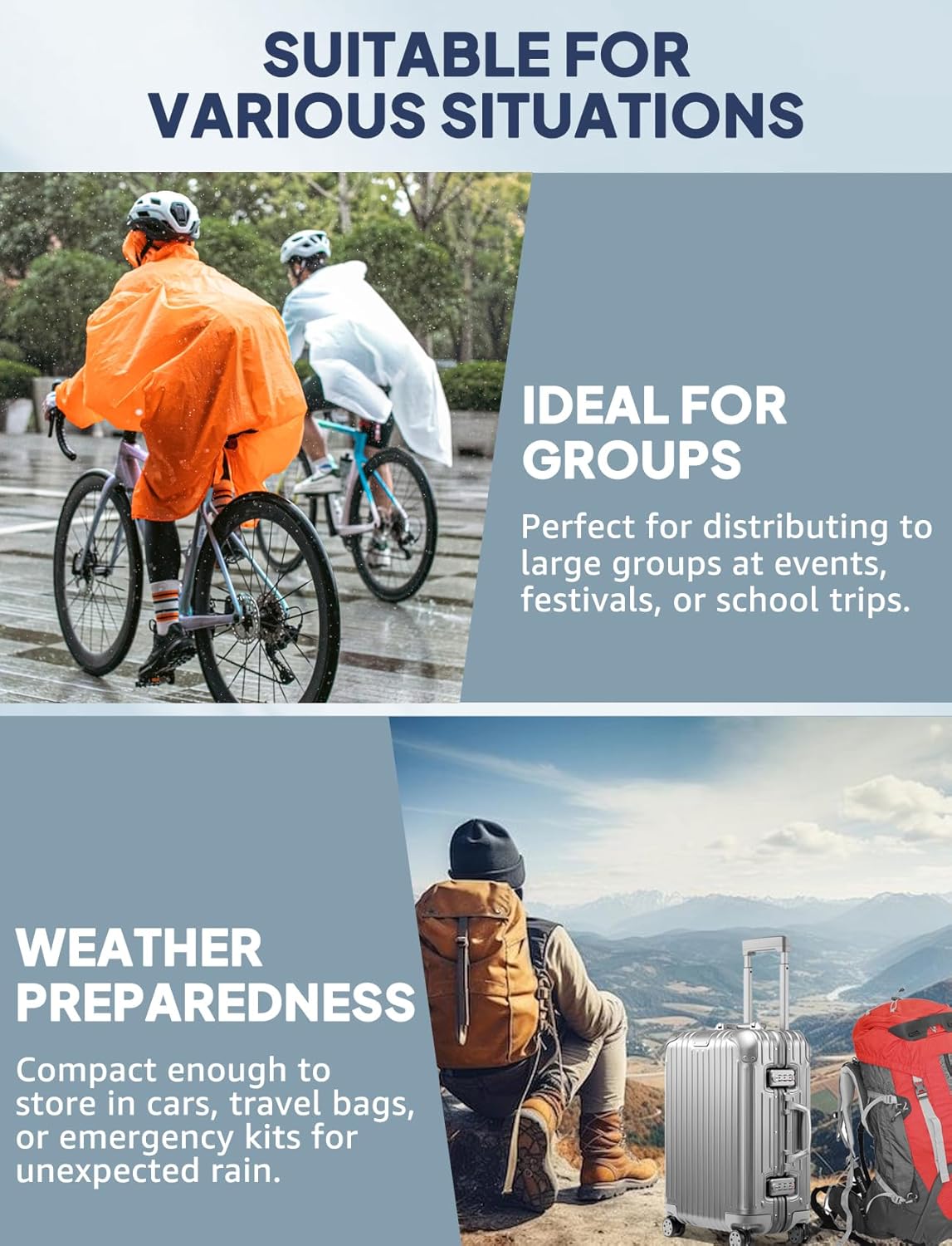 Rain Ponchos for Adult Emergency Raincoats Reusable Hooded Rain Jackets for Men Women(2 pack) V1258-DP02-B-1232