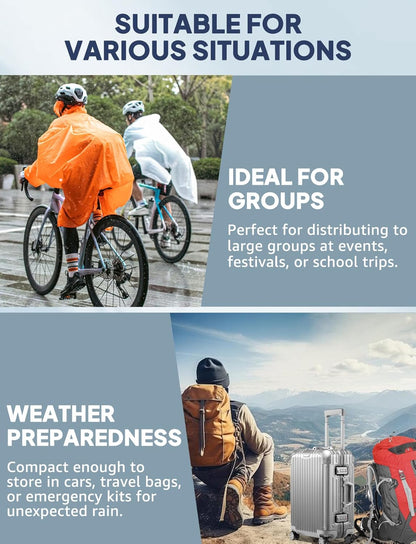 Rain Ponchos for Adult Emergency Raincoats Reusable Hooded Rain Jackets for Men Women(2 pack) V1258-DP02-B-1232