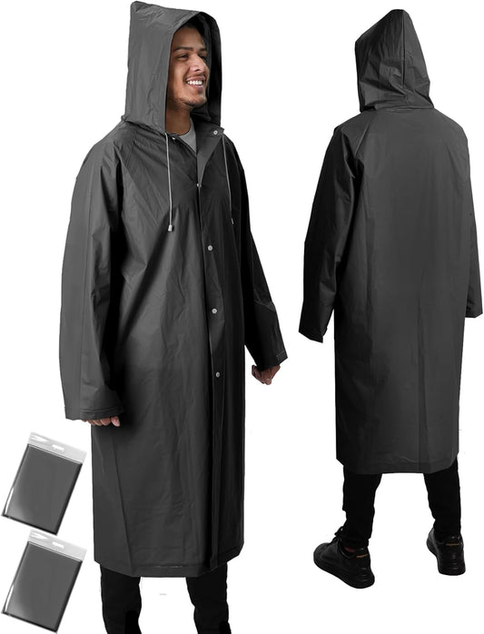 Rain Ponchos for Adults Lightweight Reusable Raincoats for Men Women Emergency Rain Jacket with Hood 2 Pack V1258-DP02-B-1234