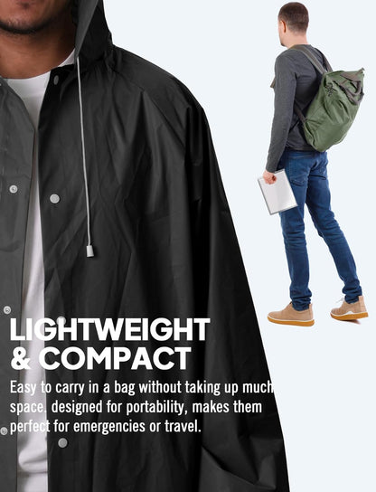 Rain Ponchos for Adults Lightweight Reusable Raincoats for Men Women Emergency Rain Jacket with Hood 2 Pack V1258-DP02-B-1234
